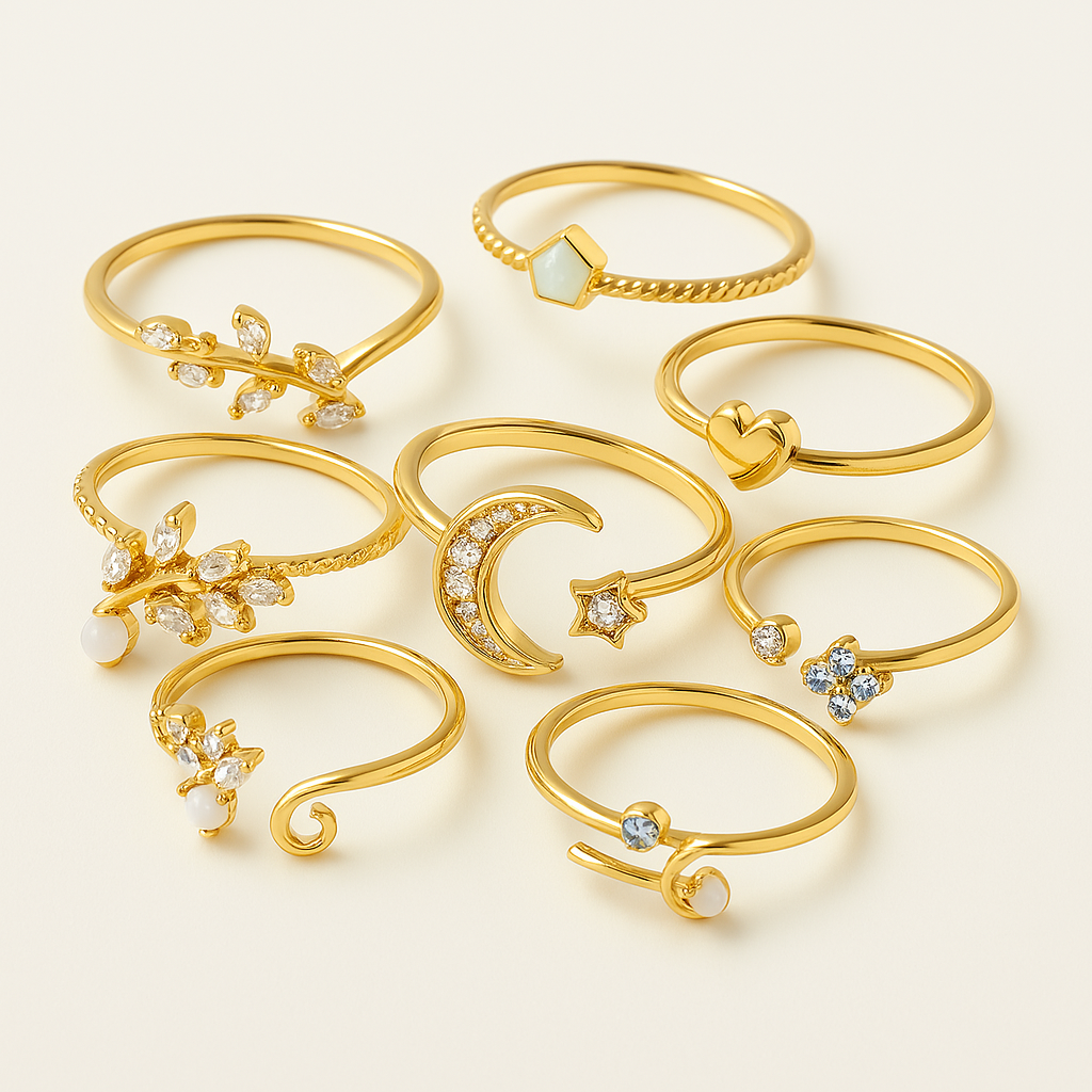 Paquete de 10 anillos plateados y dorados estilo bohemio