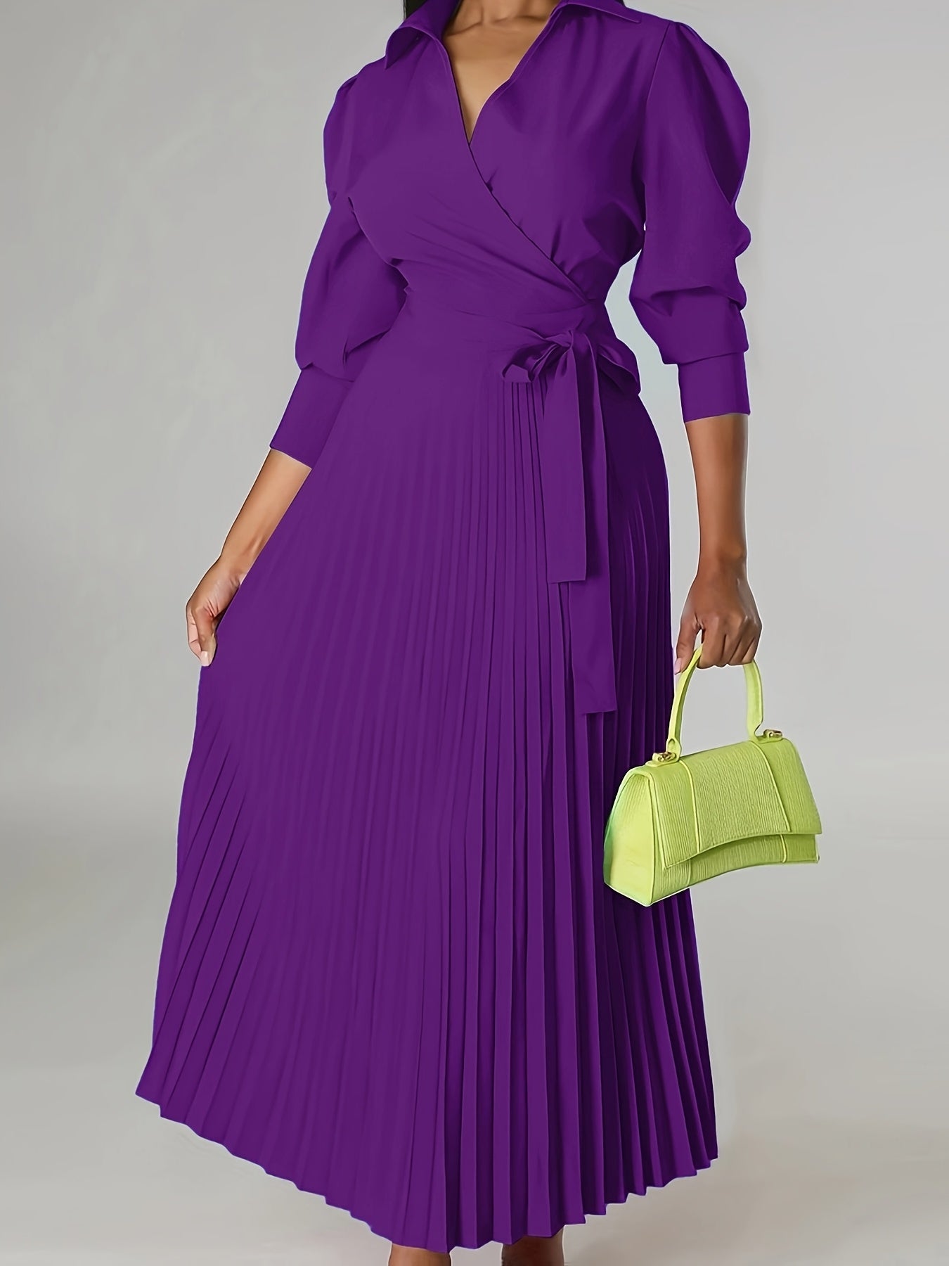 Ginna - Vestido plisado liso con cuello en V