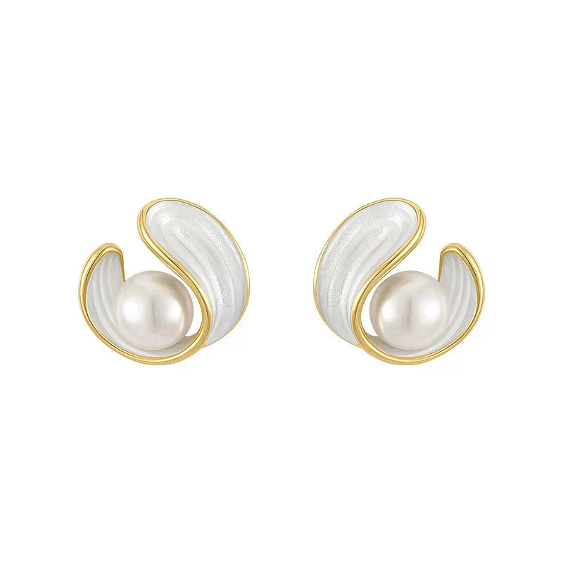 Pendientes de Ópalo Blanco de Lujo con Perlas en Oro