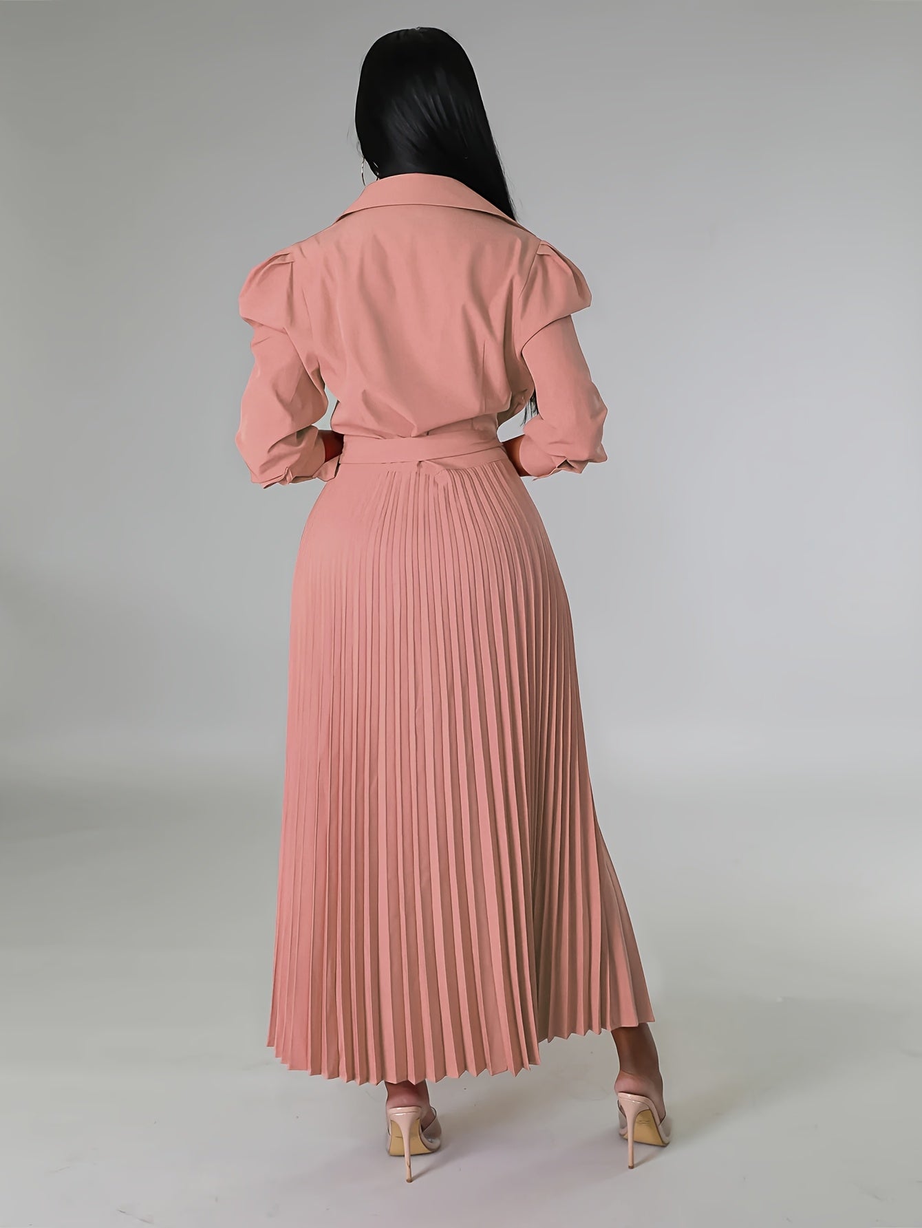 Ginna - Vestido plisado liso con cuello en V