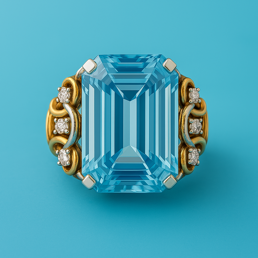 Anillo de oro con capas y zirconia azul vintage