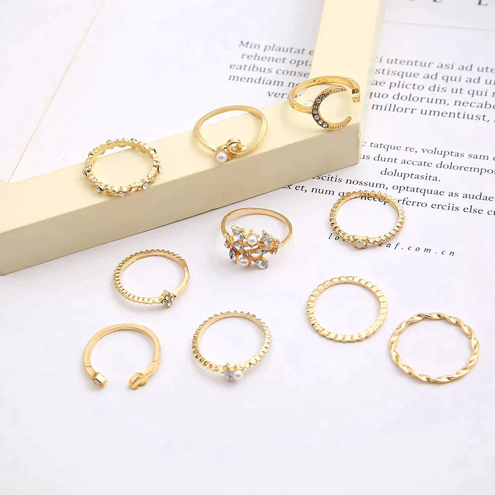Paquete de 10 anillos plateados y dorados estilo bohemio