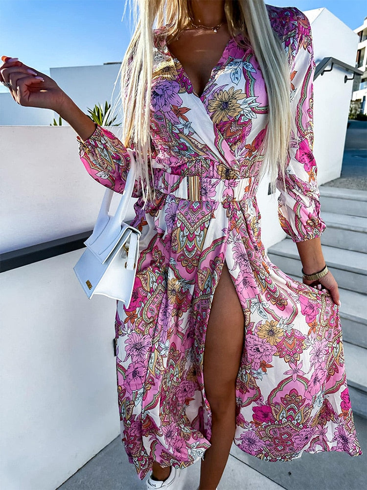 Criselda™ - Vestido largo de manga larga con estampado floral
