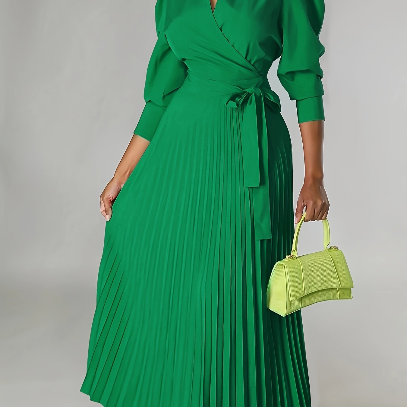 Ginna - Vestido plisado liso con cuello en V