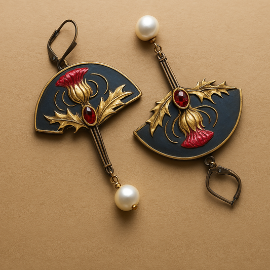 Pendientes Boho con perlas y cristales rojos