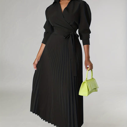 Ginna - Vestido plisado liso con cuello en V