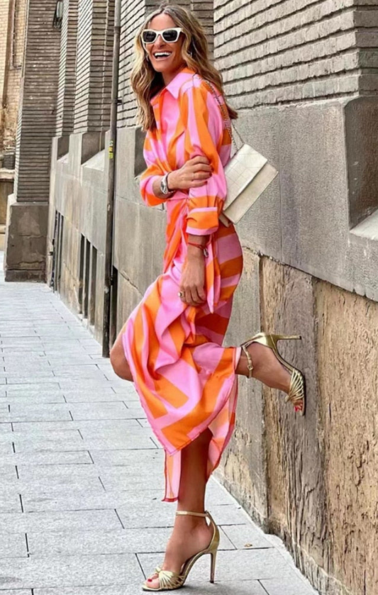 Amanda | Vestido camisero midi a rayas