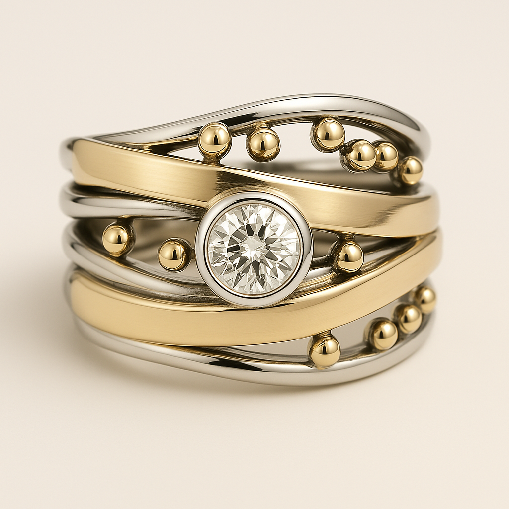Anillo vintage de oro con circonitas incrustadas
