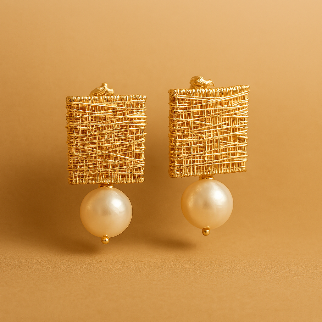 Aretes de hilos dorados vintage con perlas