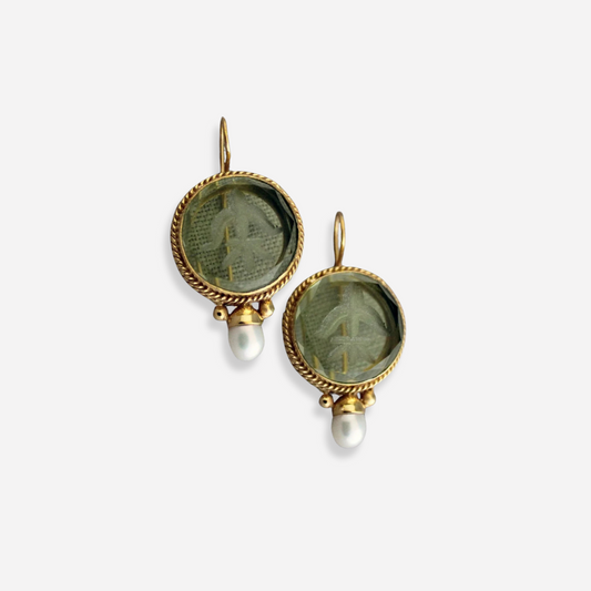 Pendientes vintage Penelope con piedra verde y perla