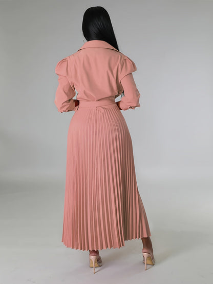 Ginna - Vestido plisado liso con cuello en V