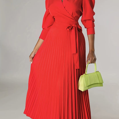 Ginna - Vestido plisado liso con cuello en V