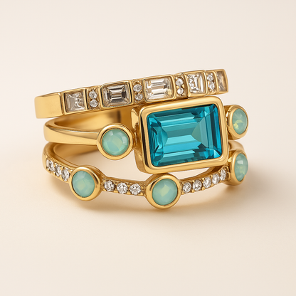 Set de anillos vintage de cristal azul
