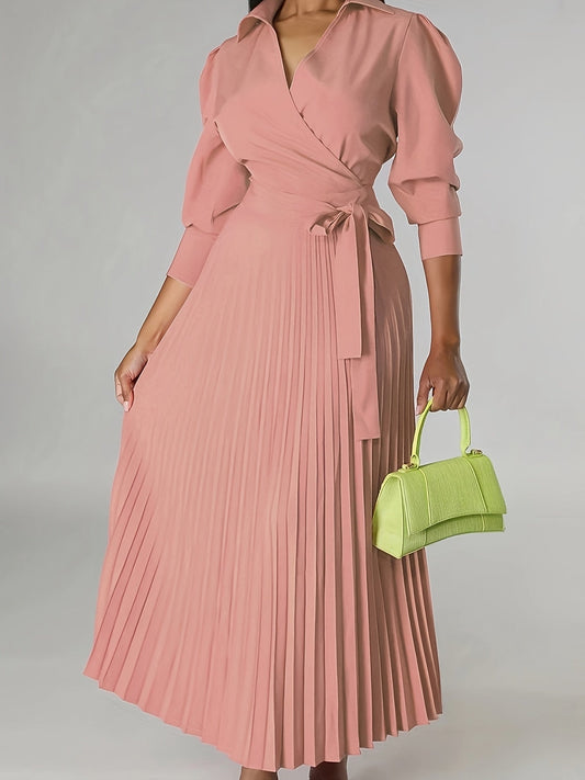 Ginna - Vestido plisado liso con cuello en V