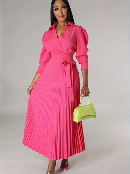 Ginna - Vestido plisado liso con cuello en V
