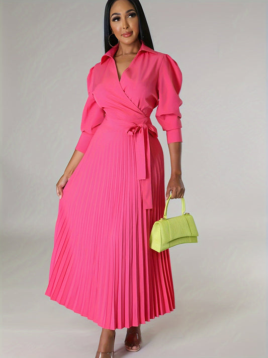 Ginna - Vestido plisado liso con cuello en V
