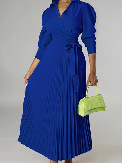 Ginna - Vestido plisado liso con cuello en V