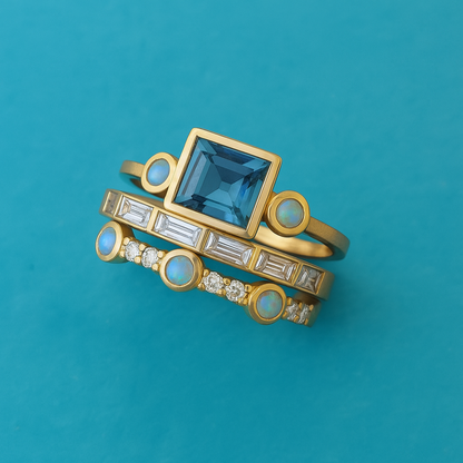 Set de anillos vintage de cristal azul