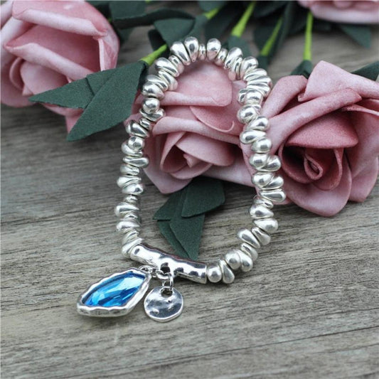 Pulsera de cristal con perlas bañadas en plata