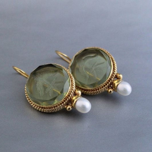 Pendientes vintage Penelope con piedra verde y perla