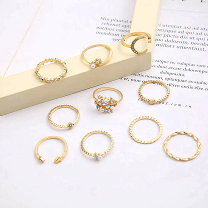 Paquete de 10 anillos plateados y dorados estilo bohemio
