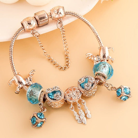 Pulsera en Plata de Rosa y Zirconias Azules