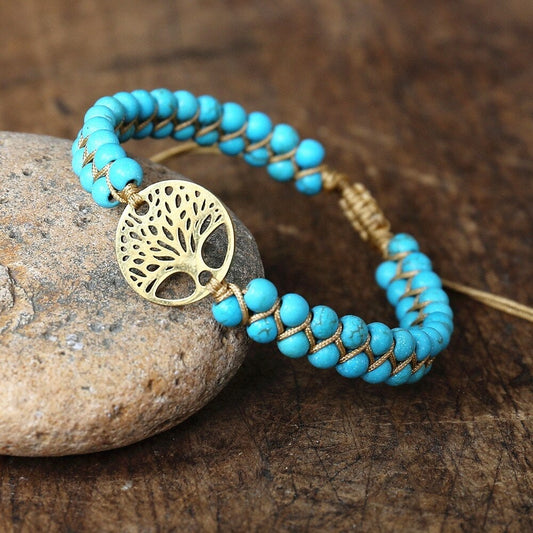 Pulsera Árbol de la Vida Hecha a Mano con Piedra de Turquesa