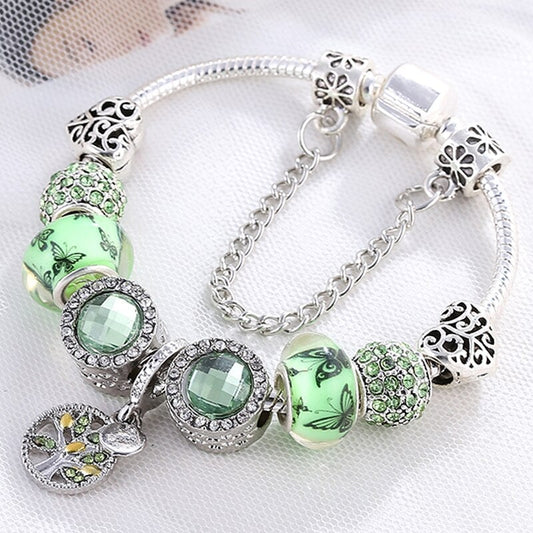 Pulsera de plata de ley y cristal verde