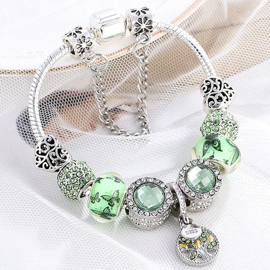 Pulsera de plata de ley y cristal verde
