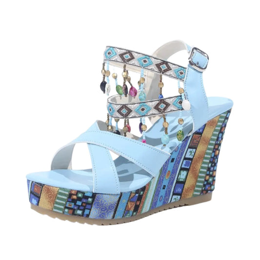 Aurora - Sandalias de cuña con cuentas étnicas