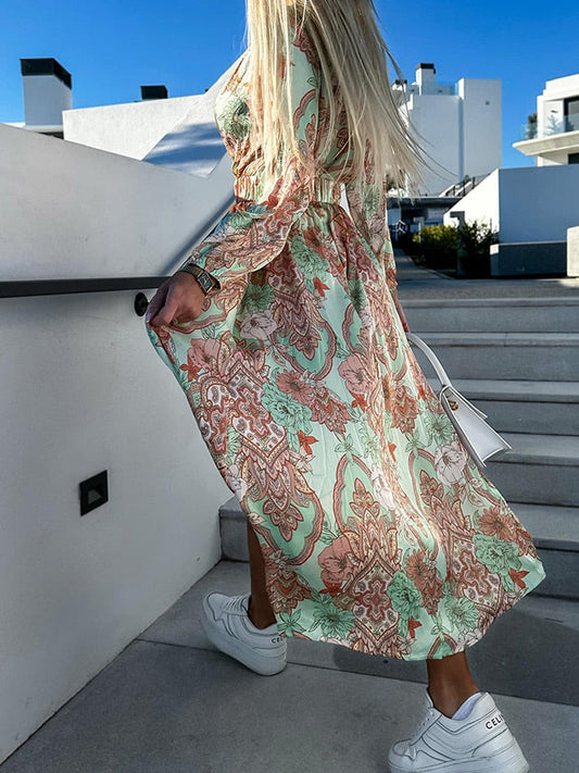 Criselda™ - Vestido largo de manga larga con estampado floral