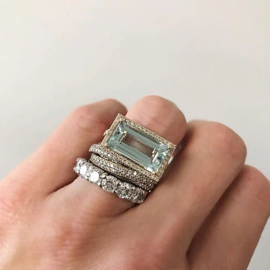Juego de anillos vintage de plata con turquesa de vidrio