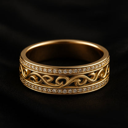Anillo dorado de caverna brillante