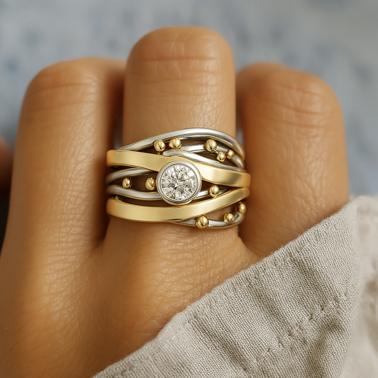 Anillo vintage de oro con circonitas incrustadas