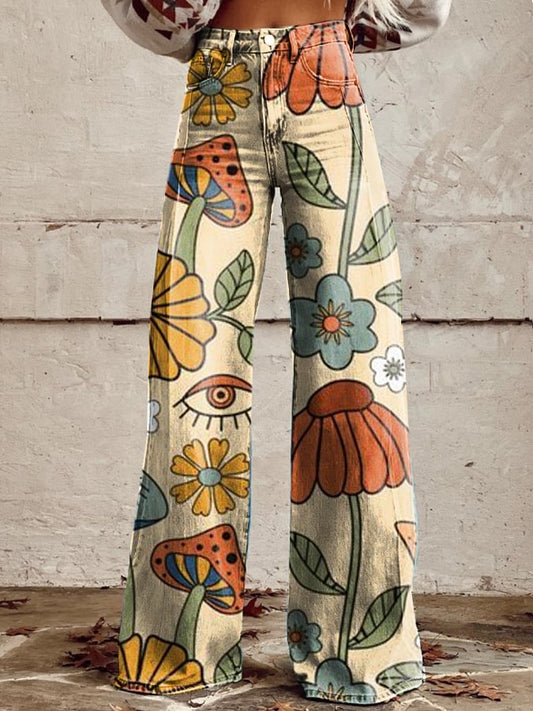 Zora™ | Jeans de pernera ancha con estampado floral retro