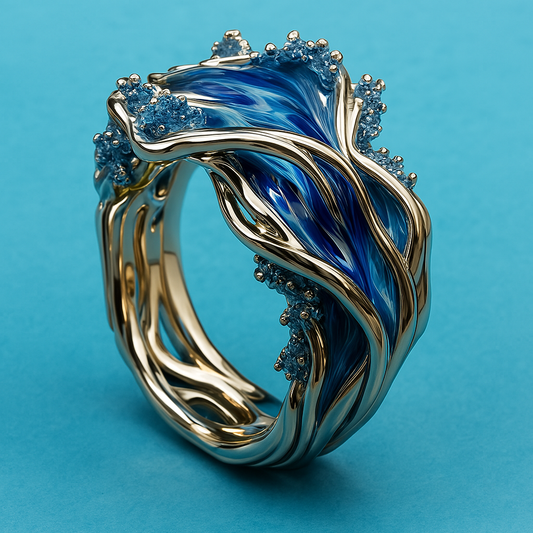 Anillo Ondulado de Mar Dorado Vintage