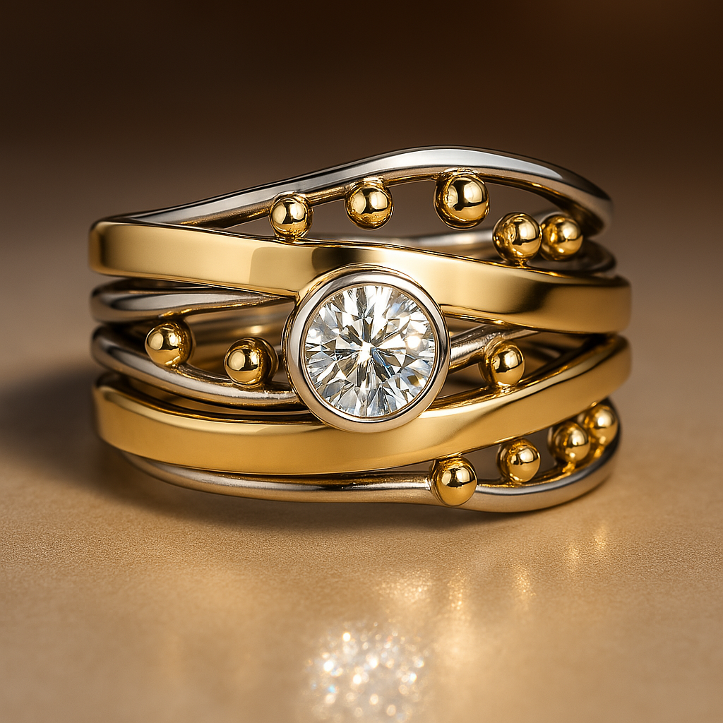 Anillo vintage de oro con circonitas incrustadas