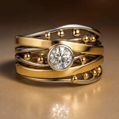Anillo vintage de oro con circonitas incrustadas