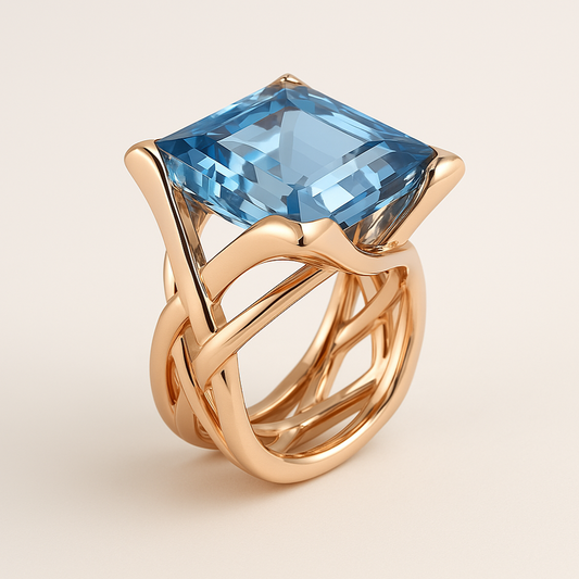 Anillo vintage de rosa dorado con circonia azul