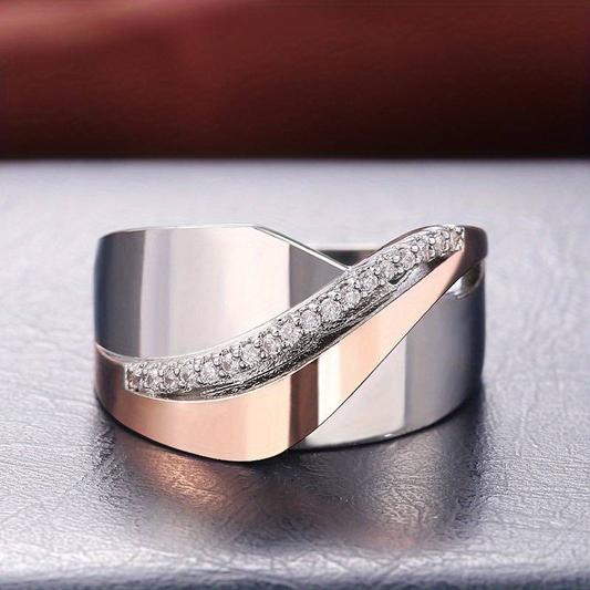 Anillo Vintage de Zirconia en Oro Rosa y Plata