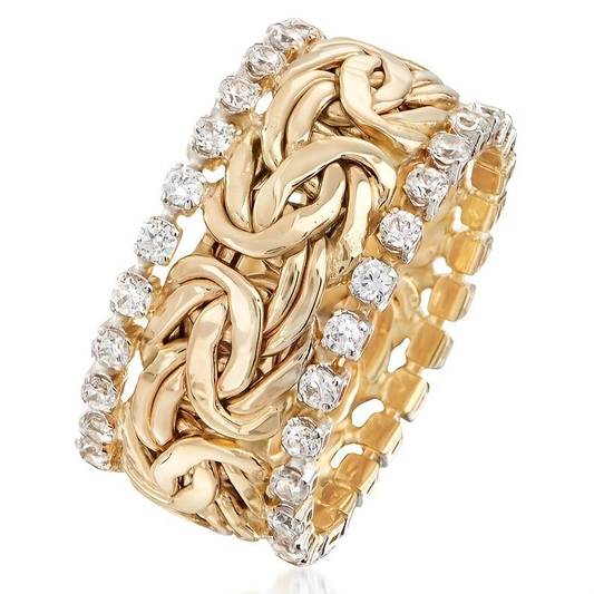 Anillo vintage de oro trenzado con zirconia
