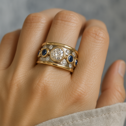 Anillo vintage con en inlay dorado y zirconia