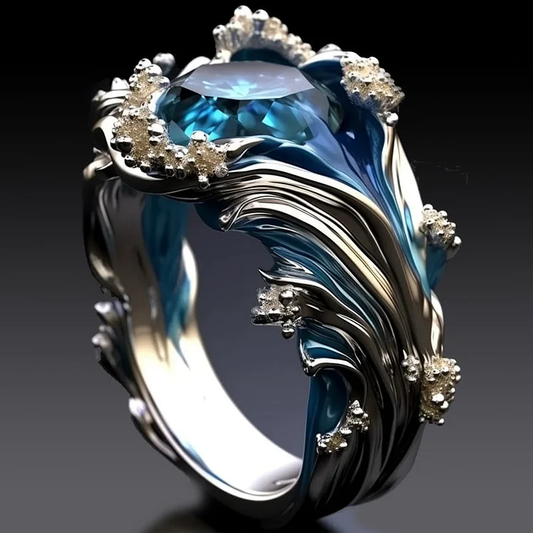 Anillo vintage de olas con cristal
