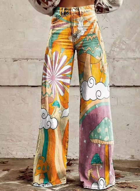 Amelia™ | Jeans con Estampado de Hongos Psicodélicos
